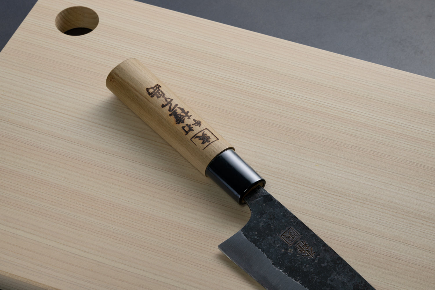 Japan Knife TOKU | Santoku Knife, Black finish, Shiroichi steel, Sakura pattern, Kagoshima, Tane knife