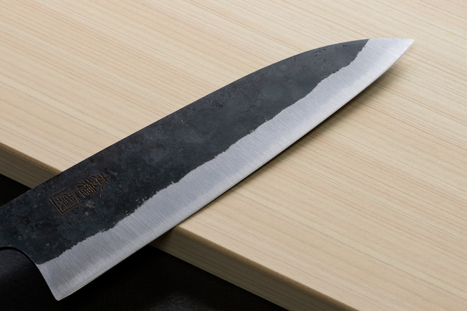 Japan Knife TOKU | Santoku Knife, Black finish, Shiroichi steel, Sakura pattern, Kagoshima, Tane knife