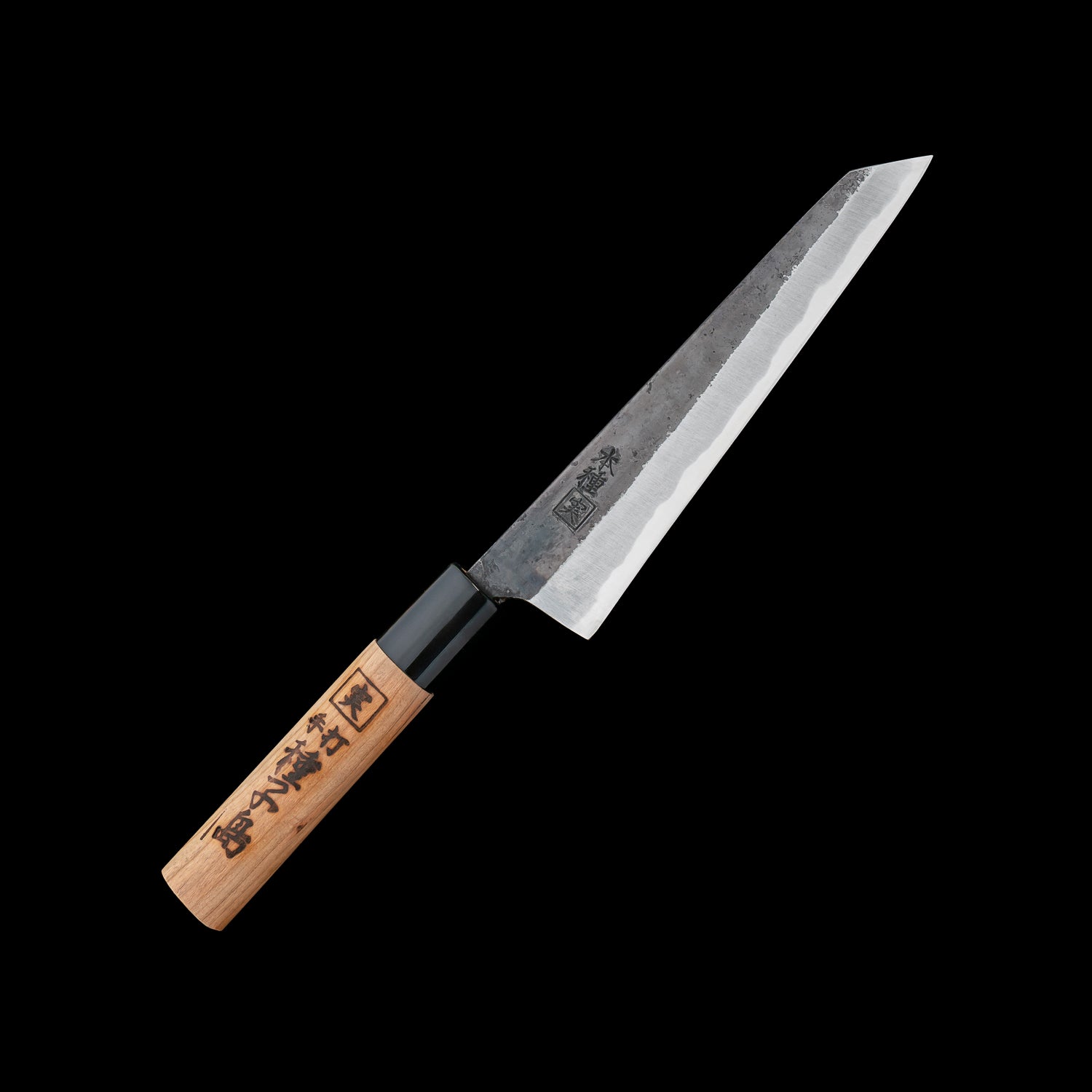 Japan Knife TOKU | Bone-throwing Tane Knife, Black finish, White Steel, Cherry blossom pattern