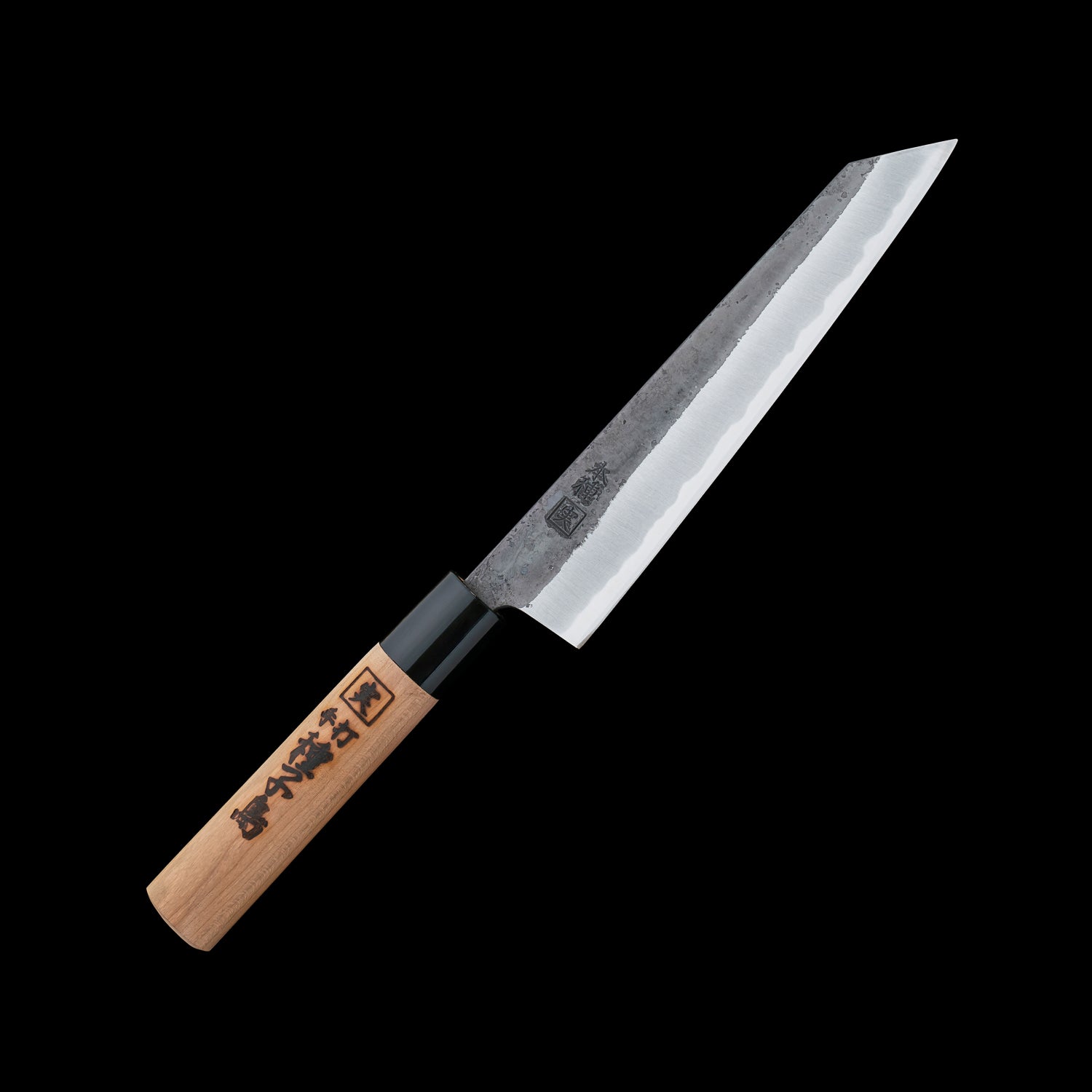 Japan Knife TOKU | Bone-throwing Tane Knife, Black finish, White Steel, Cherry blossom pattern