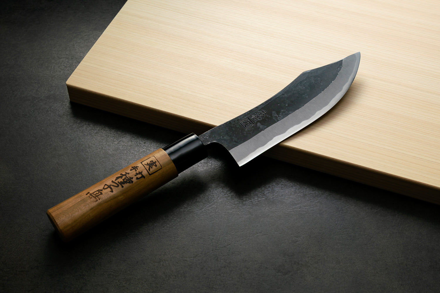 Japan Knife TOKU | Deer Filleting Seed Knife, Black Finish, White Steel, Cherry Blossom Handle