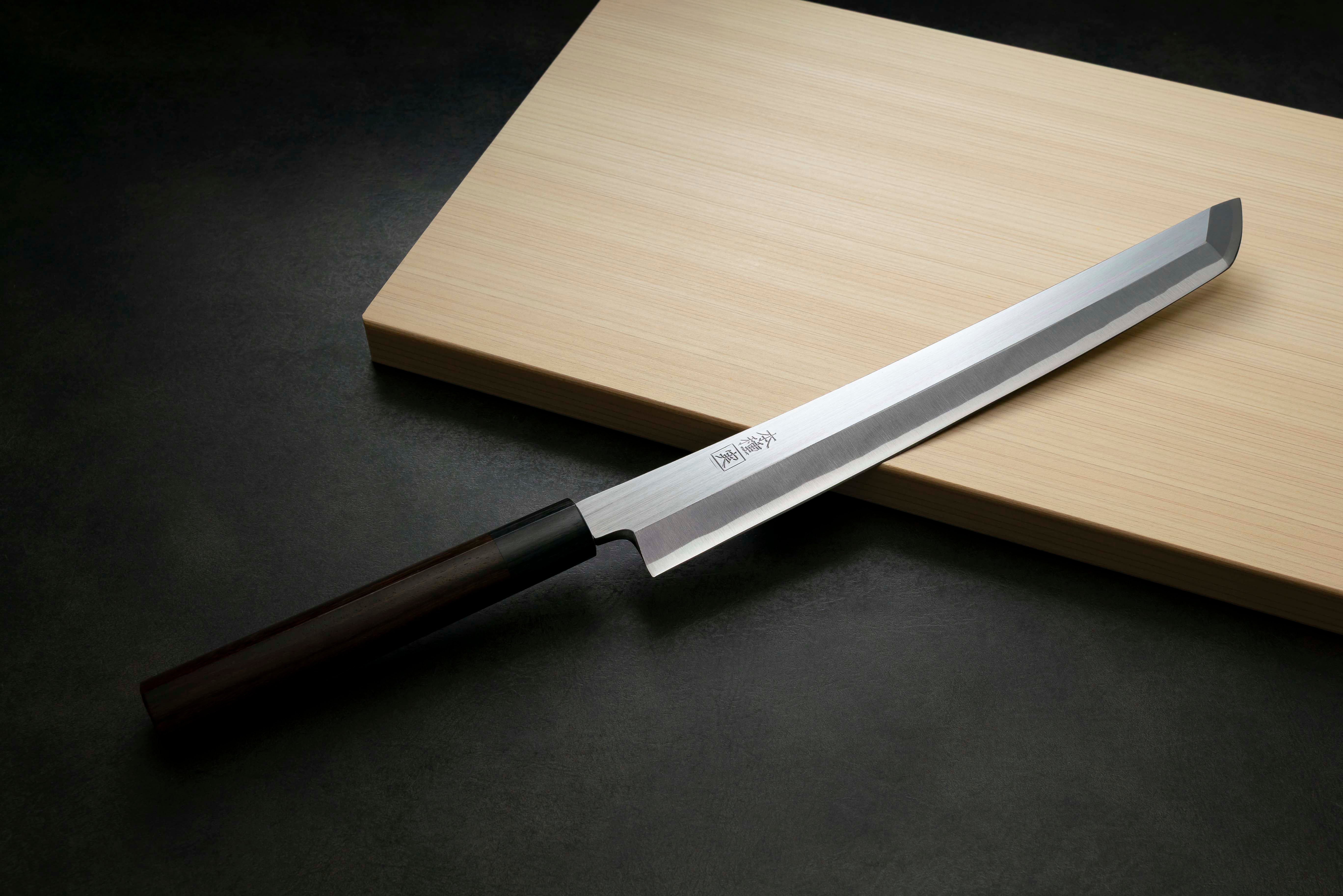 Japan Knife TOKU | Yanagiba Kiritsuke Knife, Seed Knife, Polished, Blue Steel, Rosewood