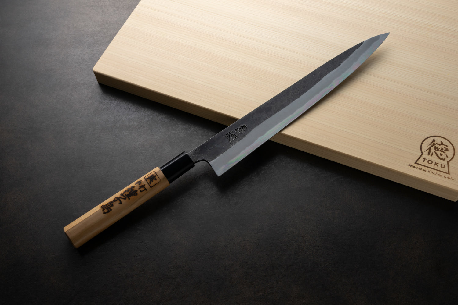 Japan Knife TOKU | Yanagiba Knife, Tanega Knife, Black-finished, Blue Steel, Sakura Handle